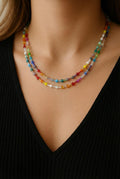 Multicolour Crystal Glass Necklace – Silver Stainless Steel