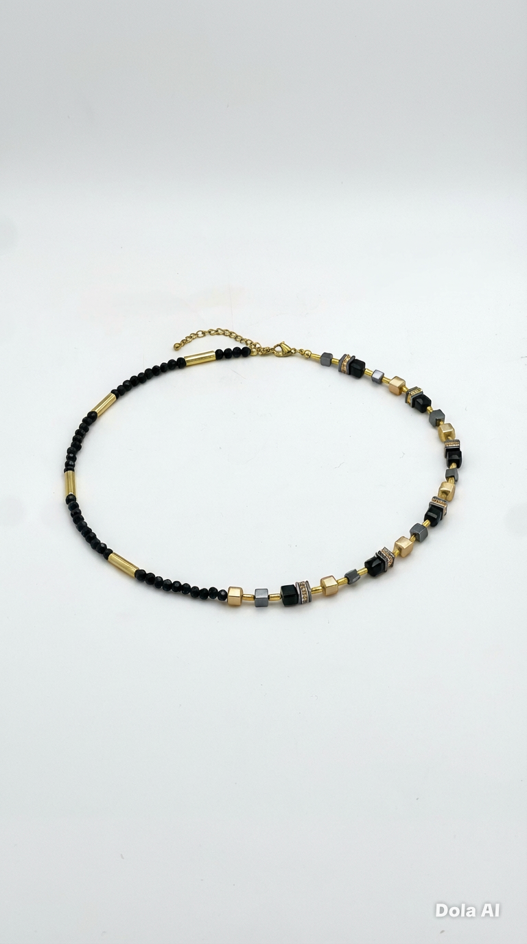 Ruth Black Gold National Stones Necklace – Gold Steel