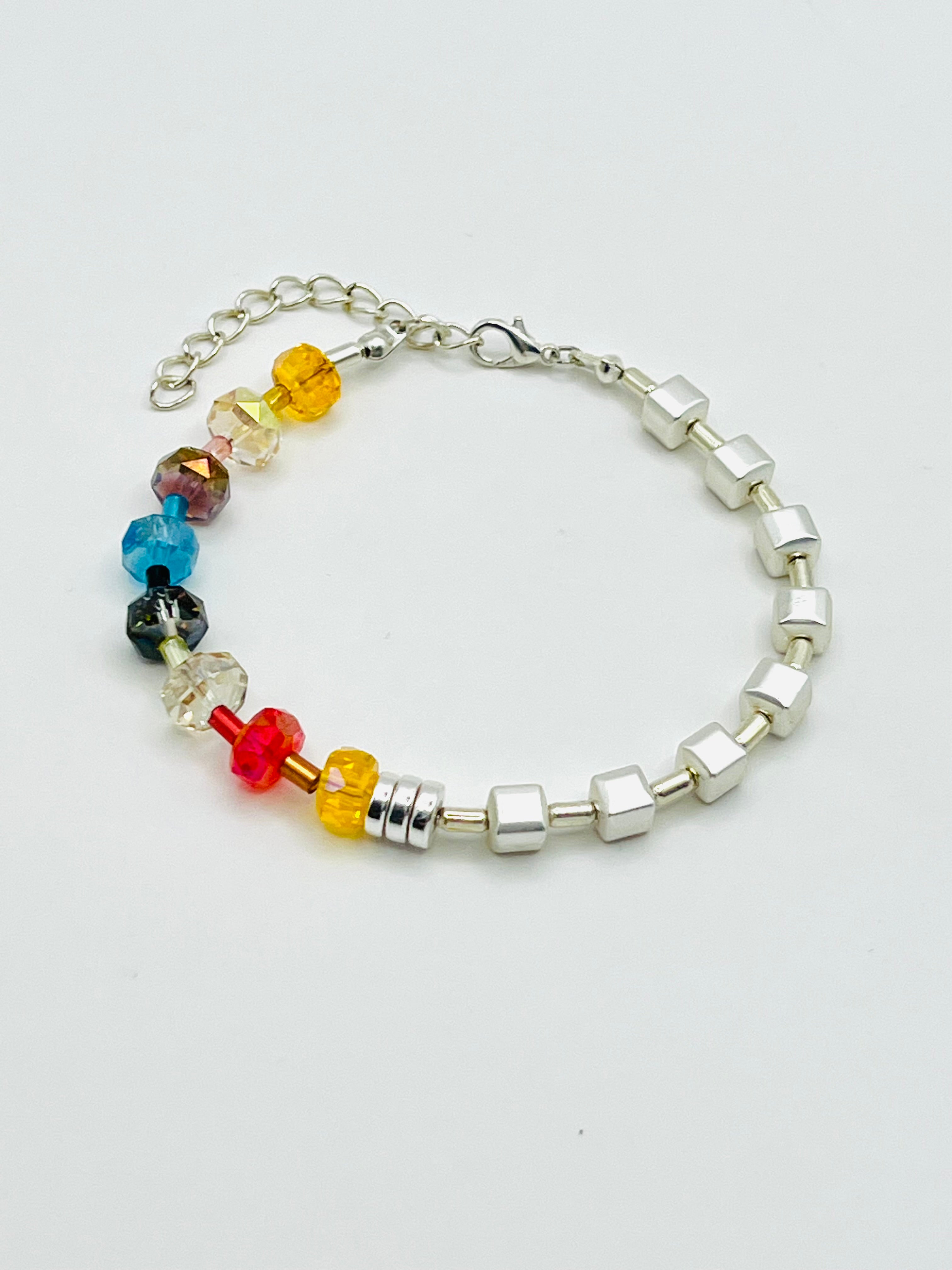 Multicolour & White Natural Stone Bracelet – Gold Plated Clasp
