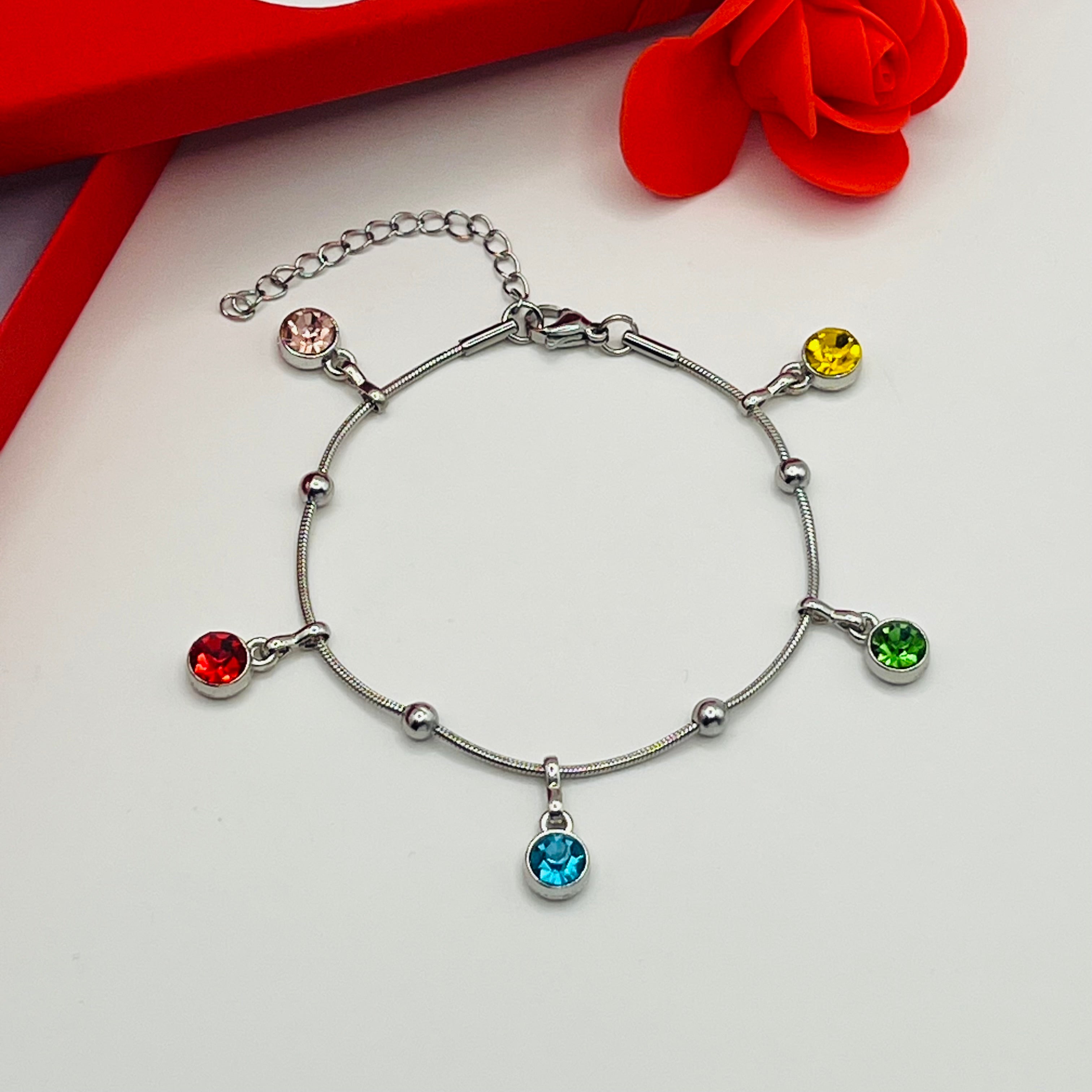 Multicolour Romance Pendant Bracelet | Silver Stainless Steel