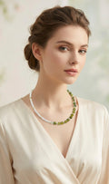 Dew Green & White National Stones Necklace, Silver-Plated, Lobster Clasp