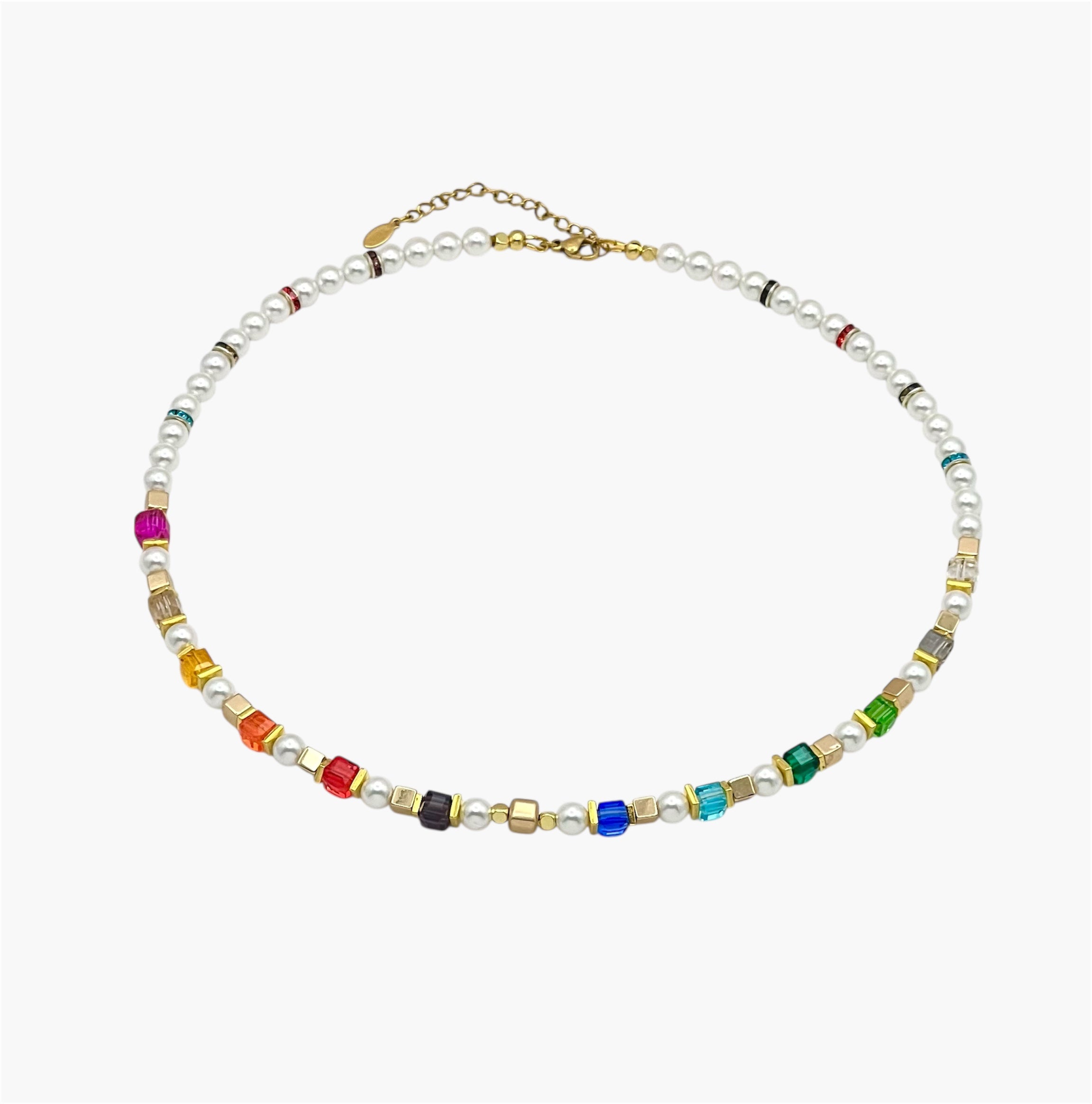 Multicolour Crystal Glass and Natural Stones Necklace for Women – Gold Finish Gift