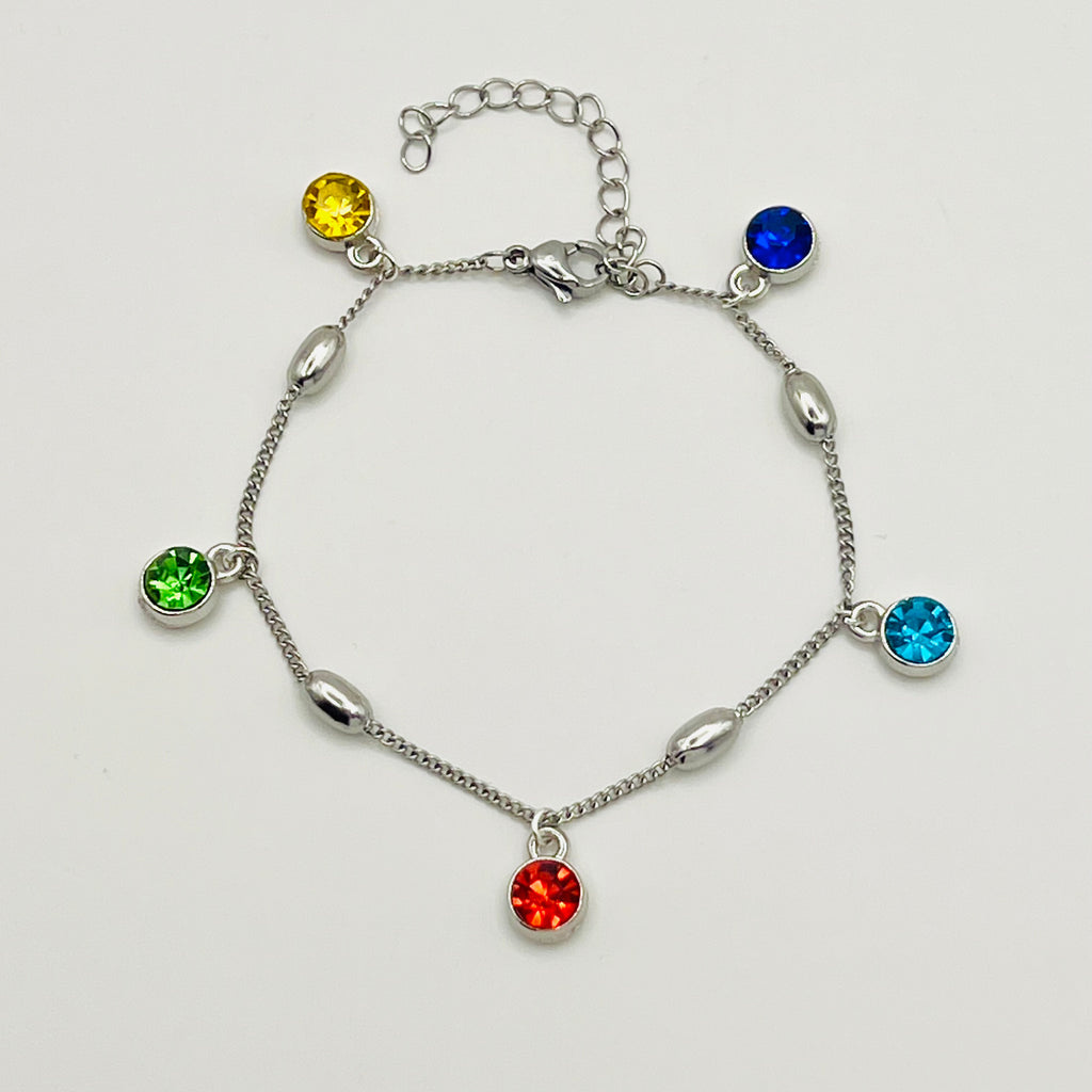 Multicolour Pendant Bracelet | Silver Stainless Steel