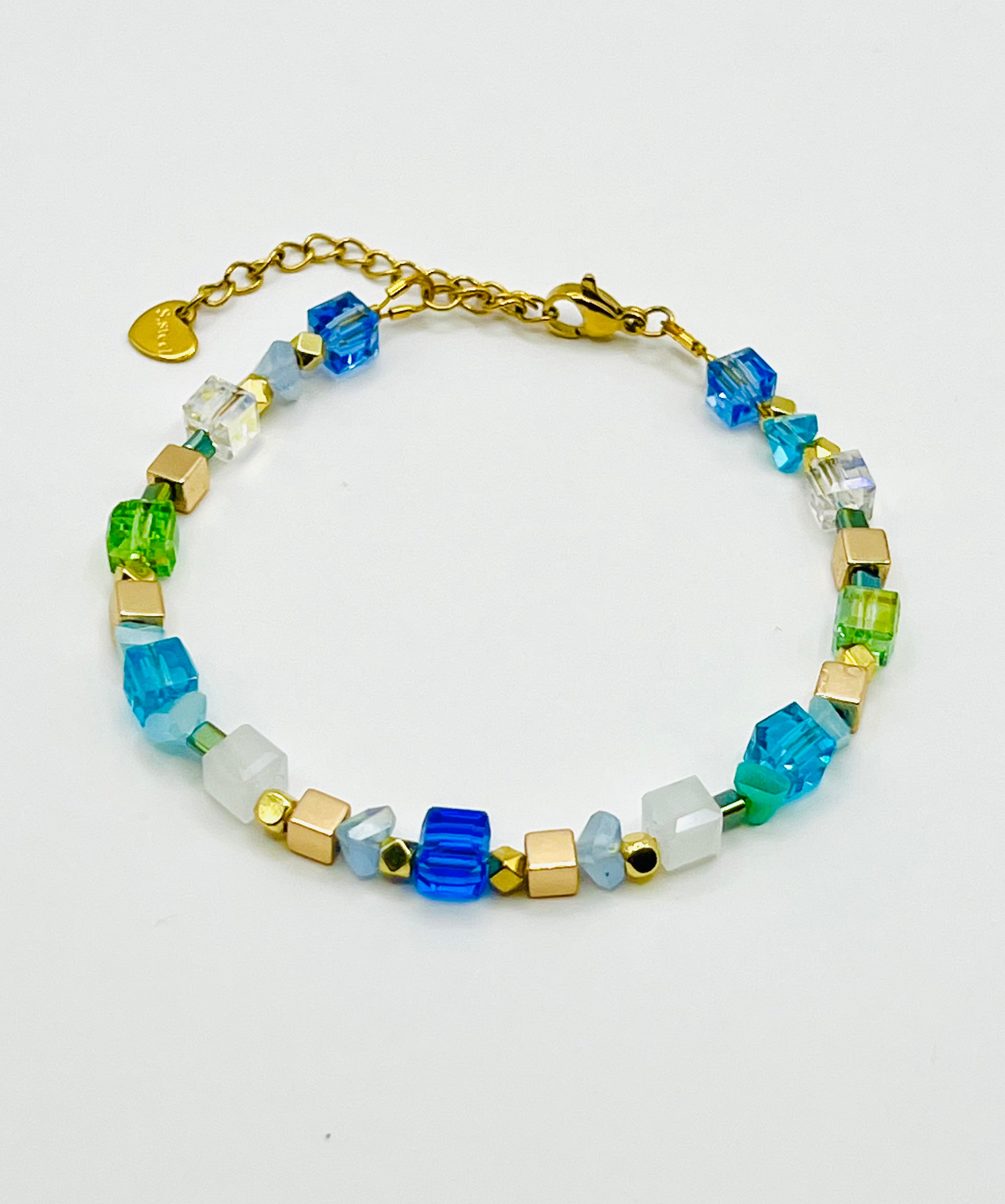 Blue & Gold Crystal Glass Stone Bracelet – Stainless Steel