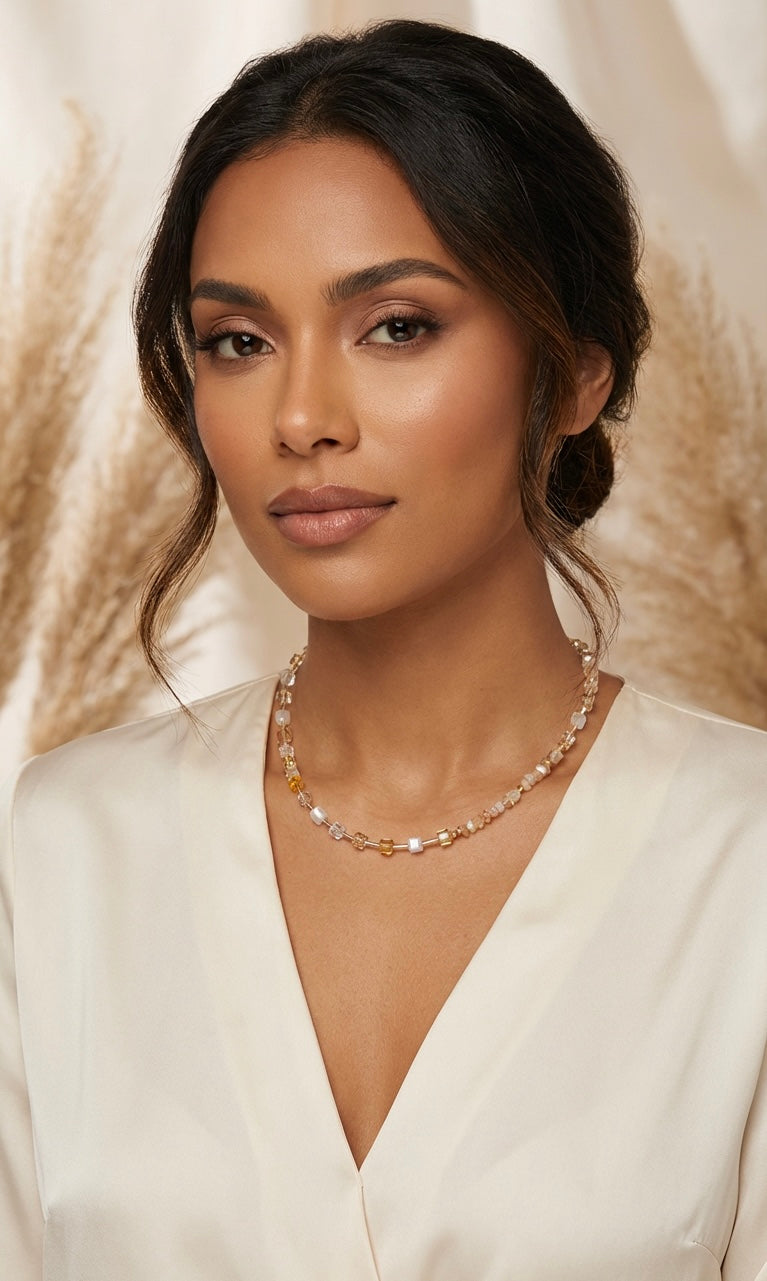Champagne Crystal Glass Necklace – Gold Stainless Steel