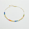 Multicolour Crystal Glass & Natural Stone Necklace | Gold Stainless Steel