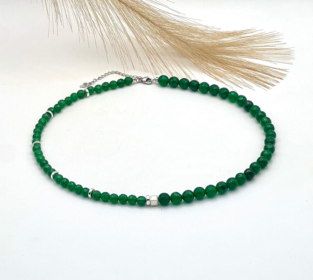 Once More Green Natural Stone Necklace – Silver Stainless Steel