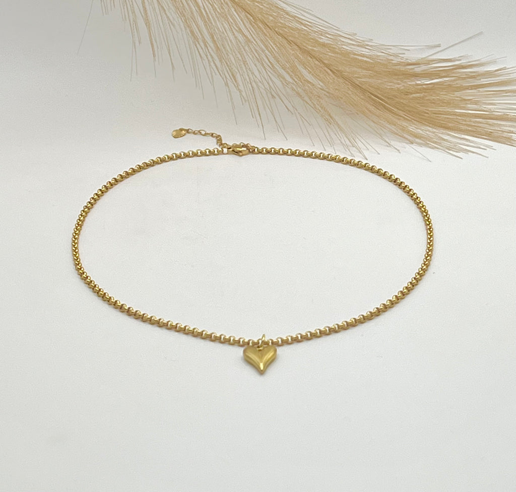 Gold Heart Pendant Necklace with Stainless Steel Chain