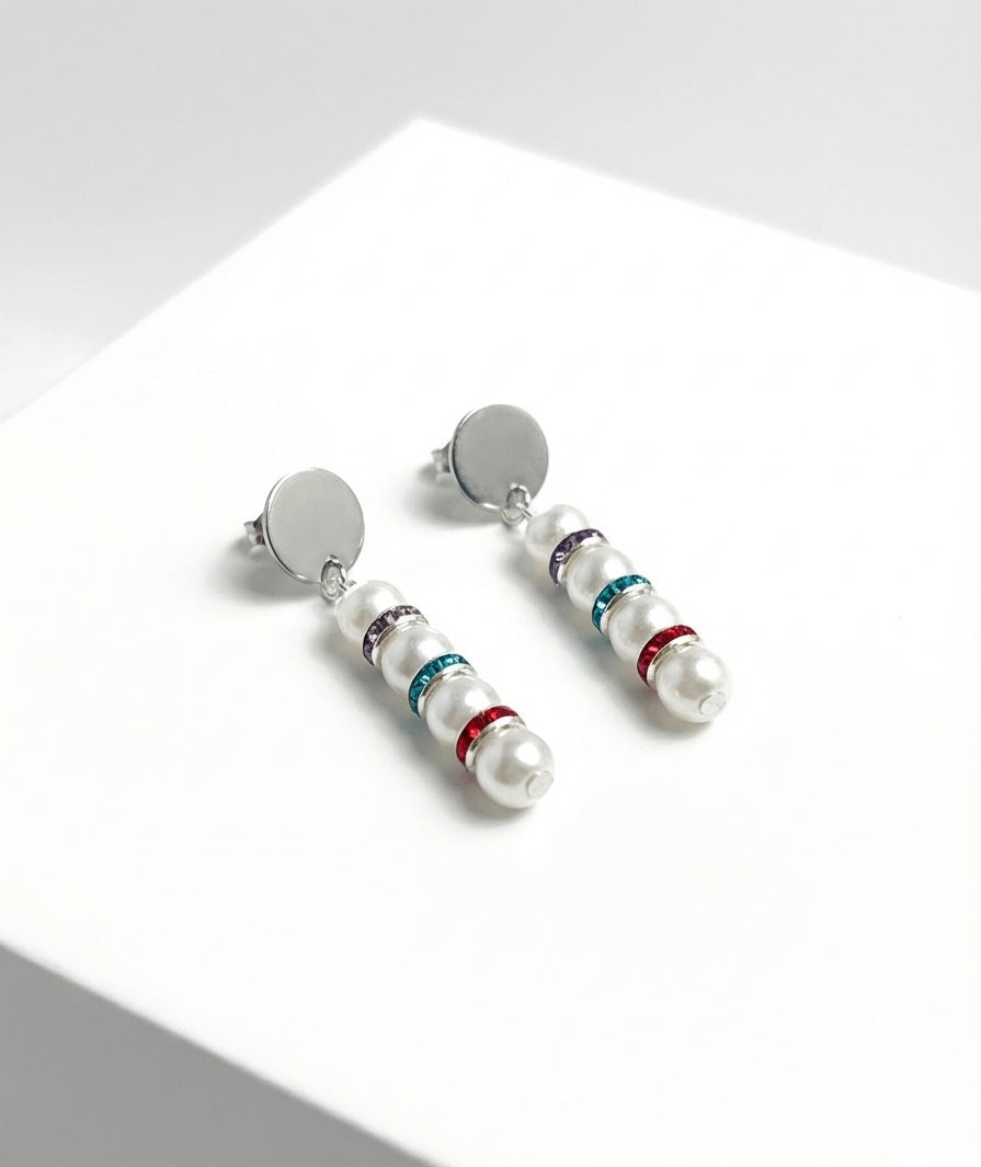 Multicoloured Rhinestone Drop Earrings with White Stones | Silver Stainless Steel