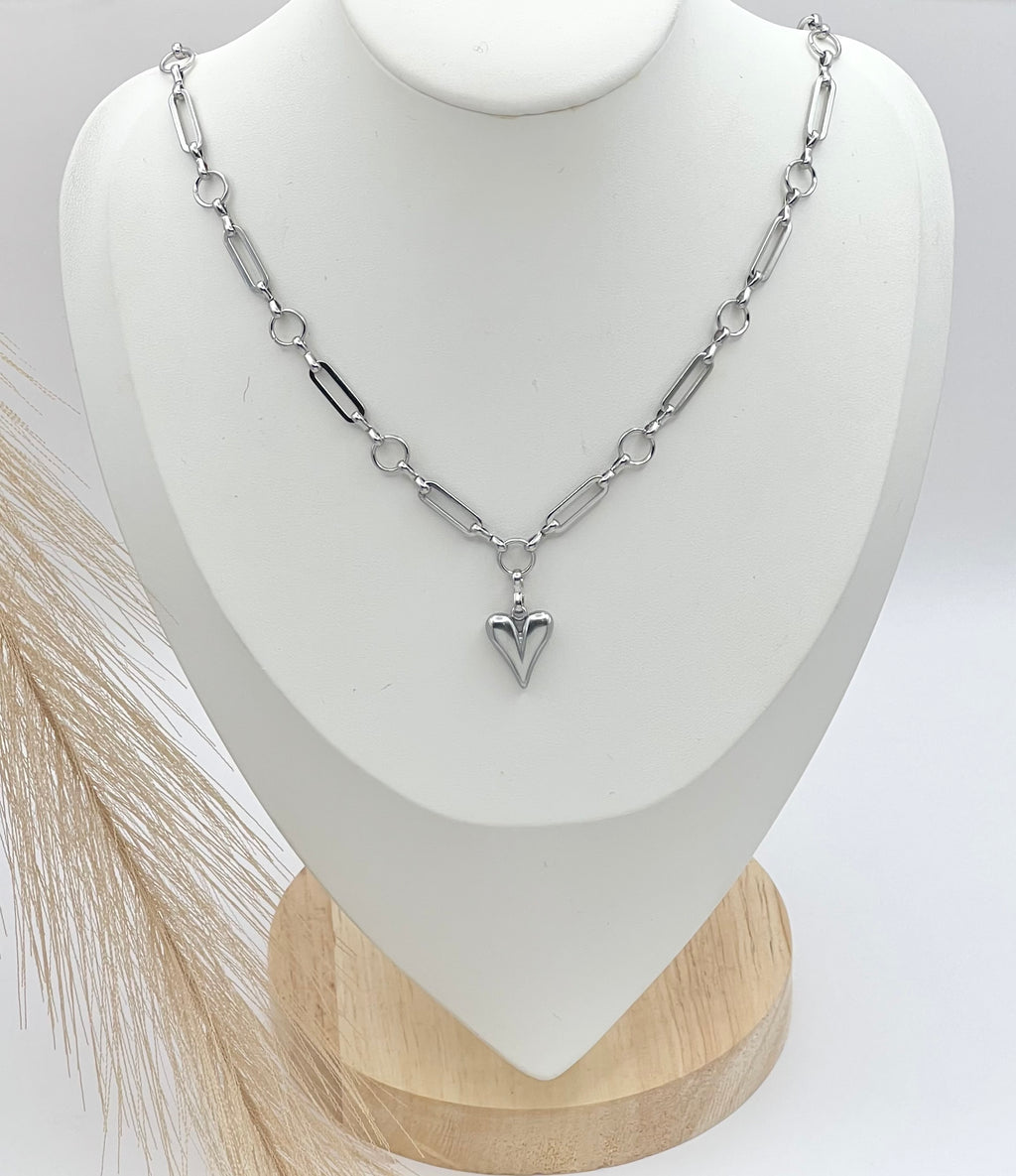 Silver Stainless Steel Heart Pendant Chain Necklace for Women – Gift Jewelry