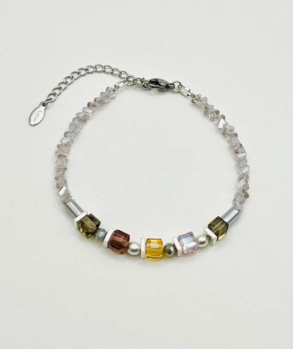 Mix Cube Glass Bracelet in whine gray silver steel