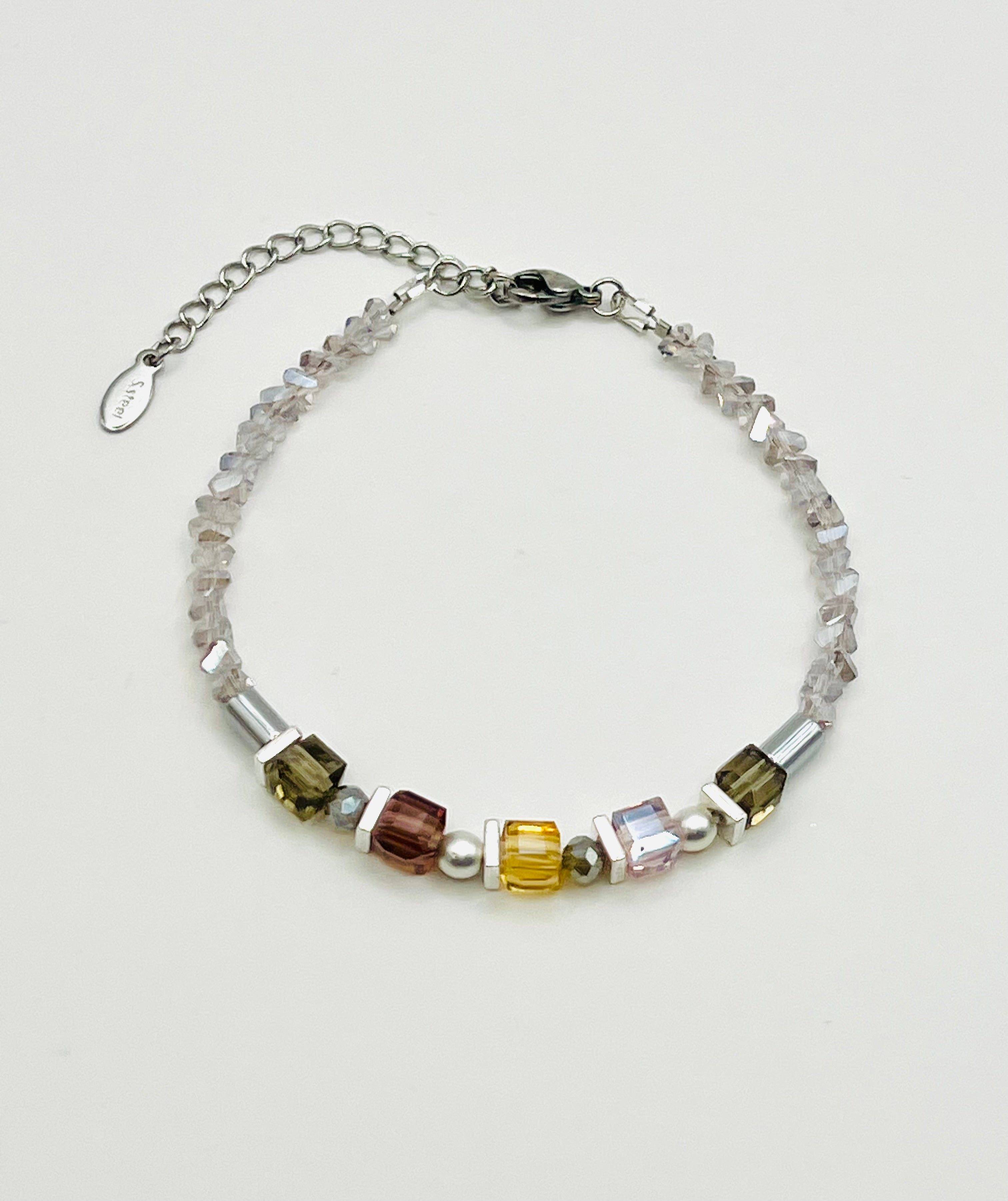 Mix Cube Glass Bracelet in whine gray silver steel