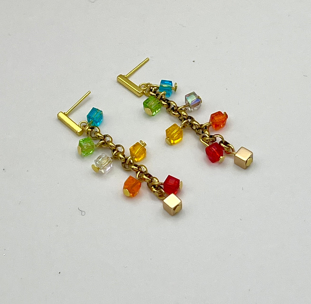 Multicolour Crystal Glass Drop Earrings in Gold-Tone Stainless Steel – Gift