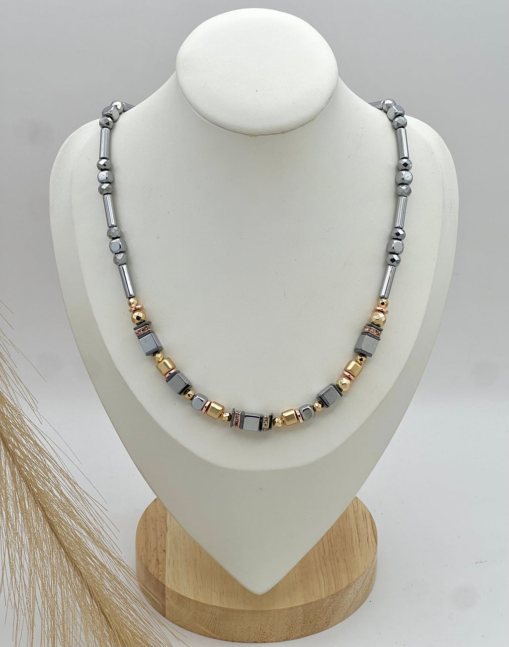 Silver Star Necklace with Natural Stones, Silver Steel