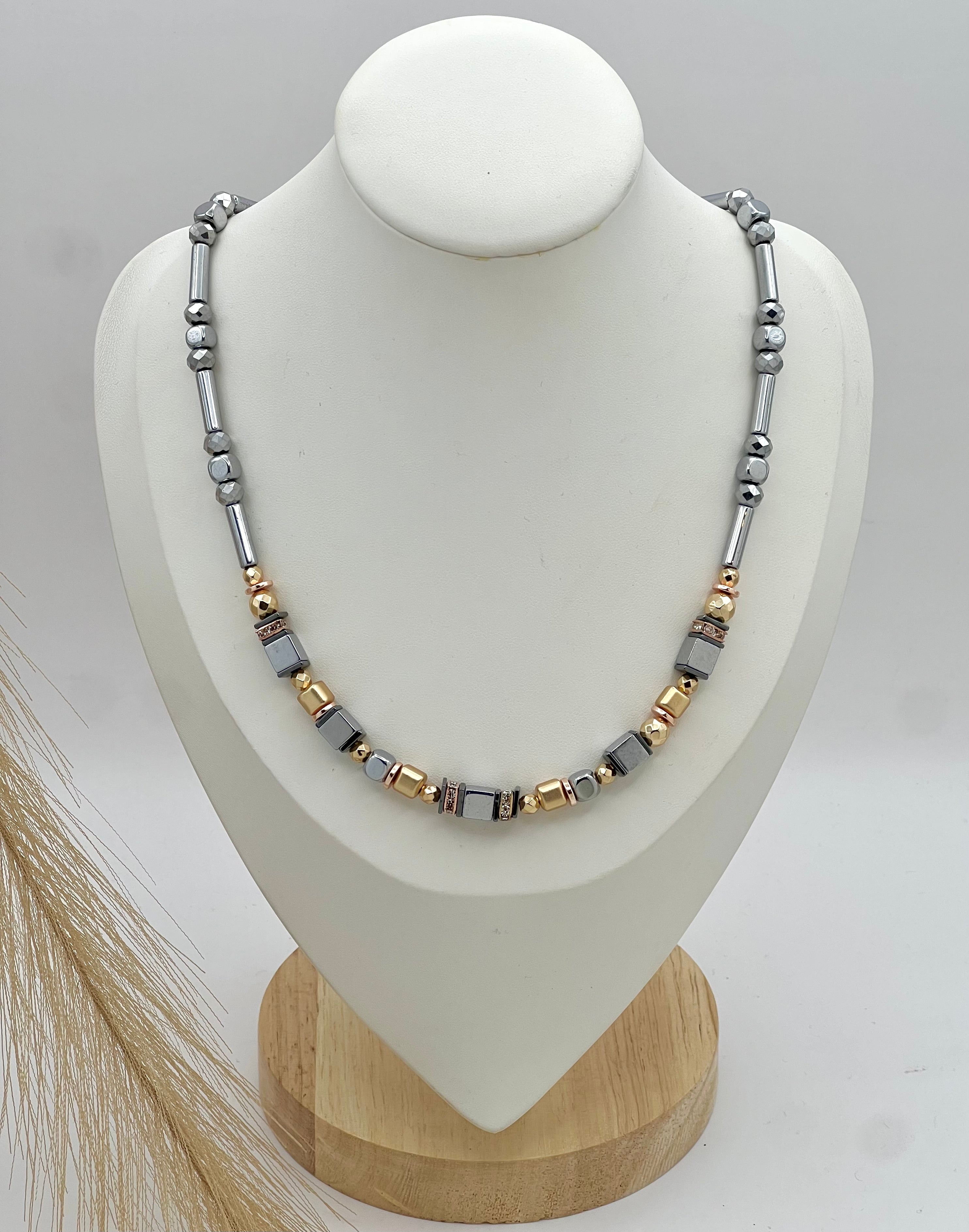 Silver Star Necklace with Natural Stones, Silver Steel