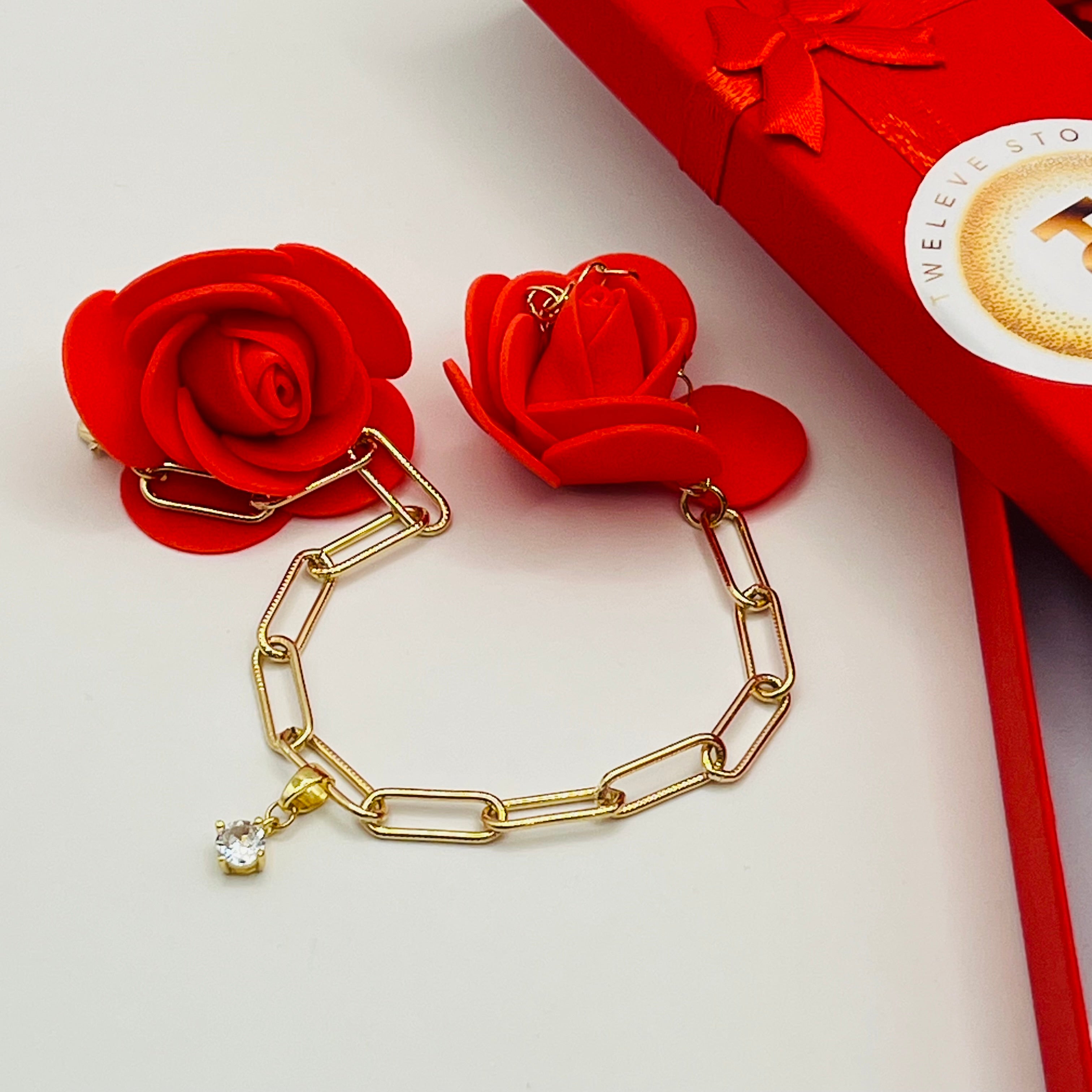 Gold Stainless Steel Bracelet with Crystal Glass Pendant