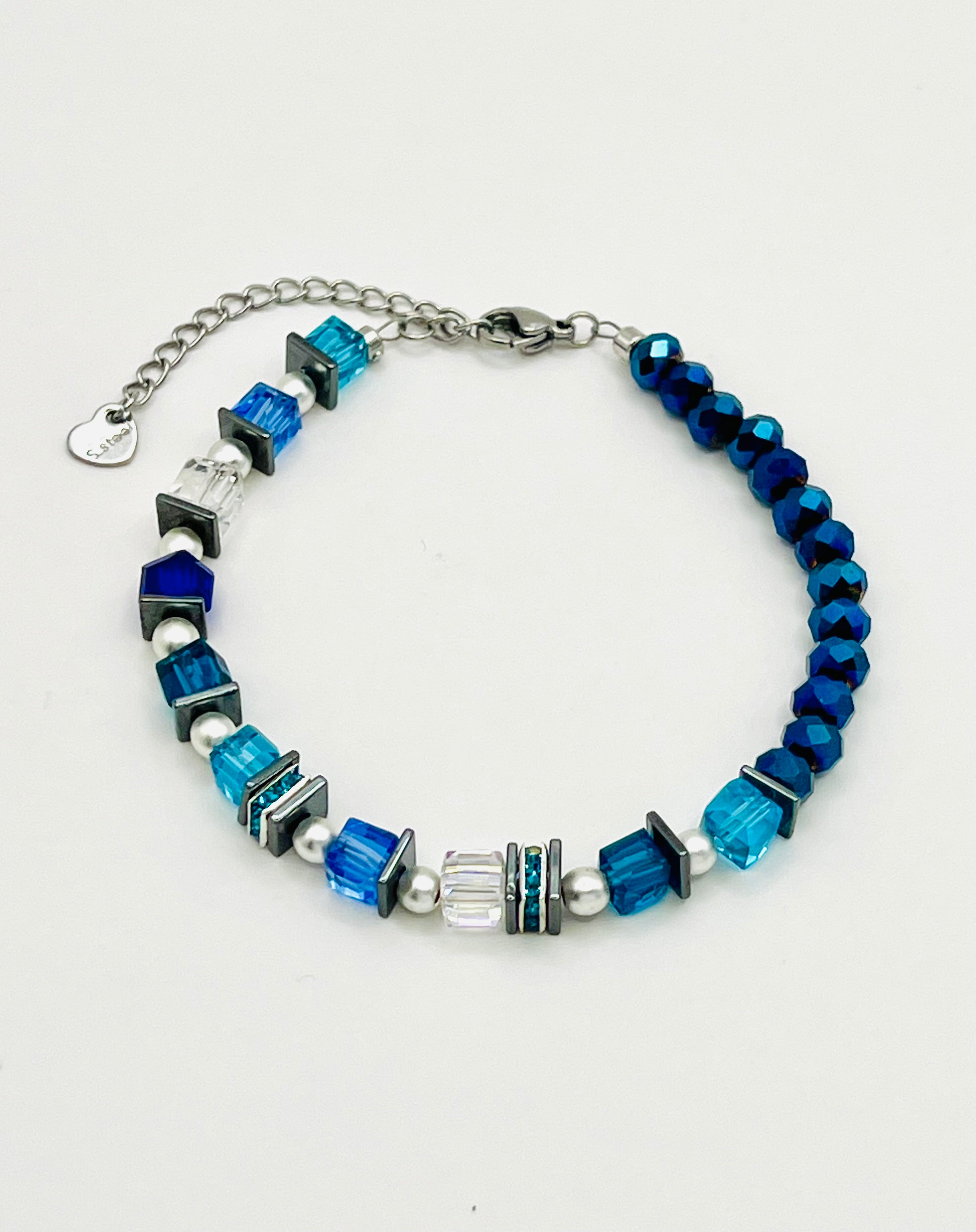 Dark Mix Blue Bracelet in Silver Stainless Steel