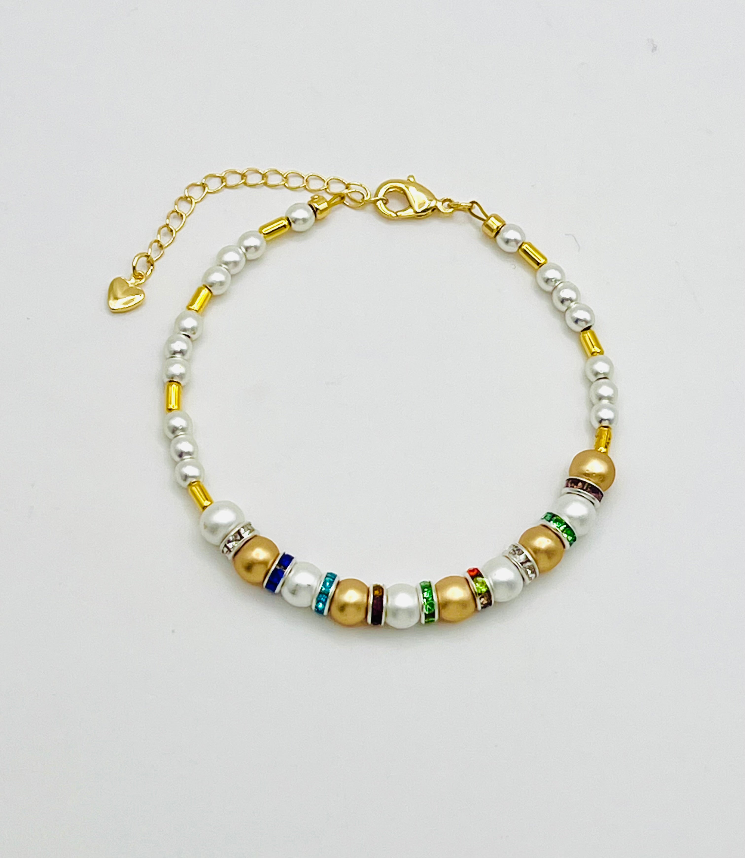 Multicolour Rhinestone Bracelet in White Gold Tone | Stainless Steel