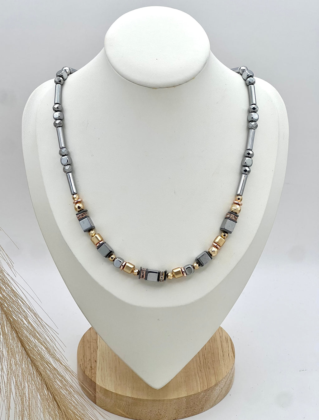 Shine Bright Silver Crystal Glass & Natural Stone Necklace | Stainless Steel Jewelry