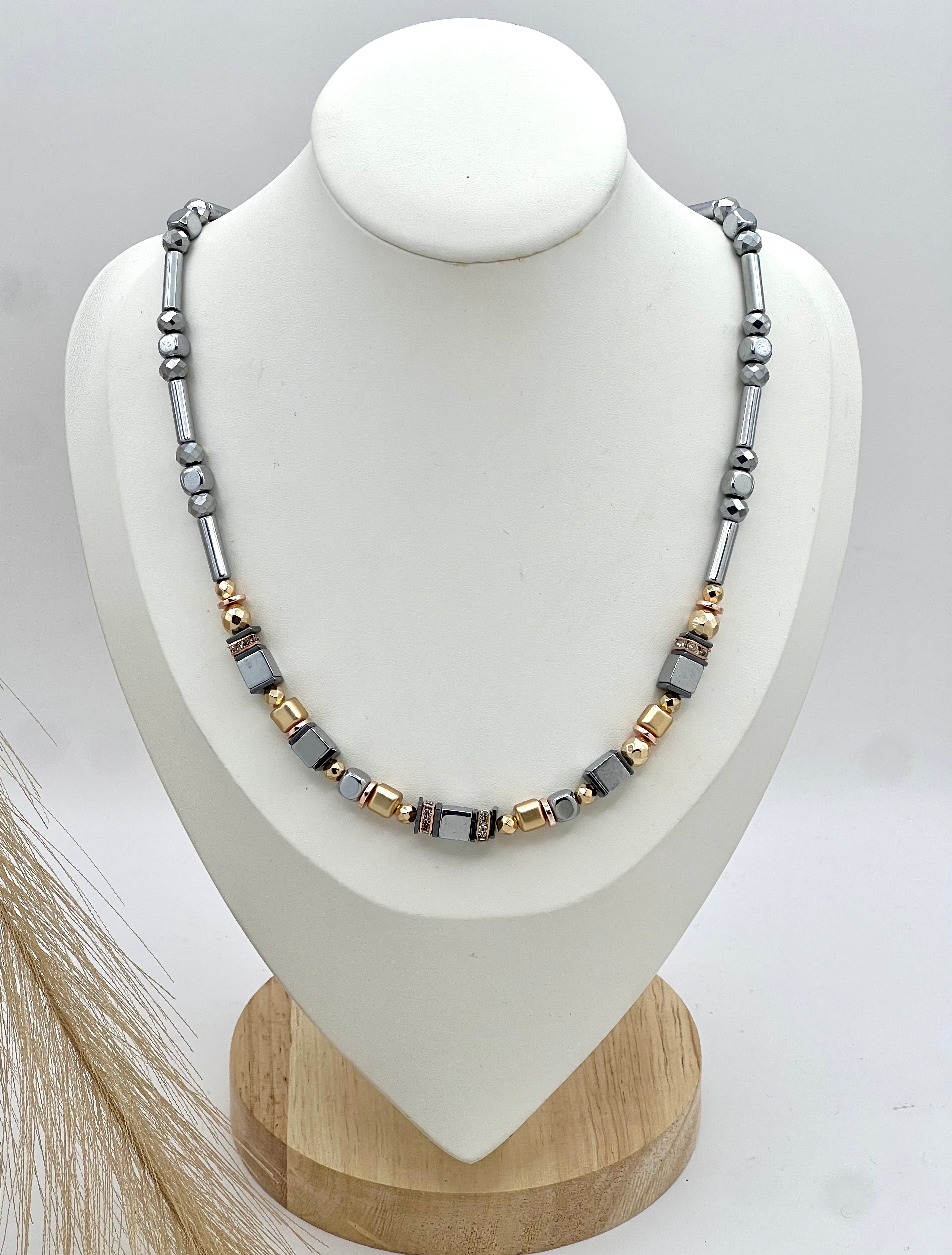 Shine Bright Silver Crystal Glass & Natural Stone Necklace | Stainless Steel Jewelry