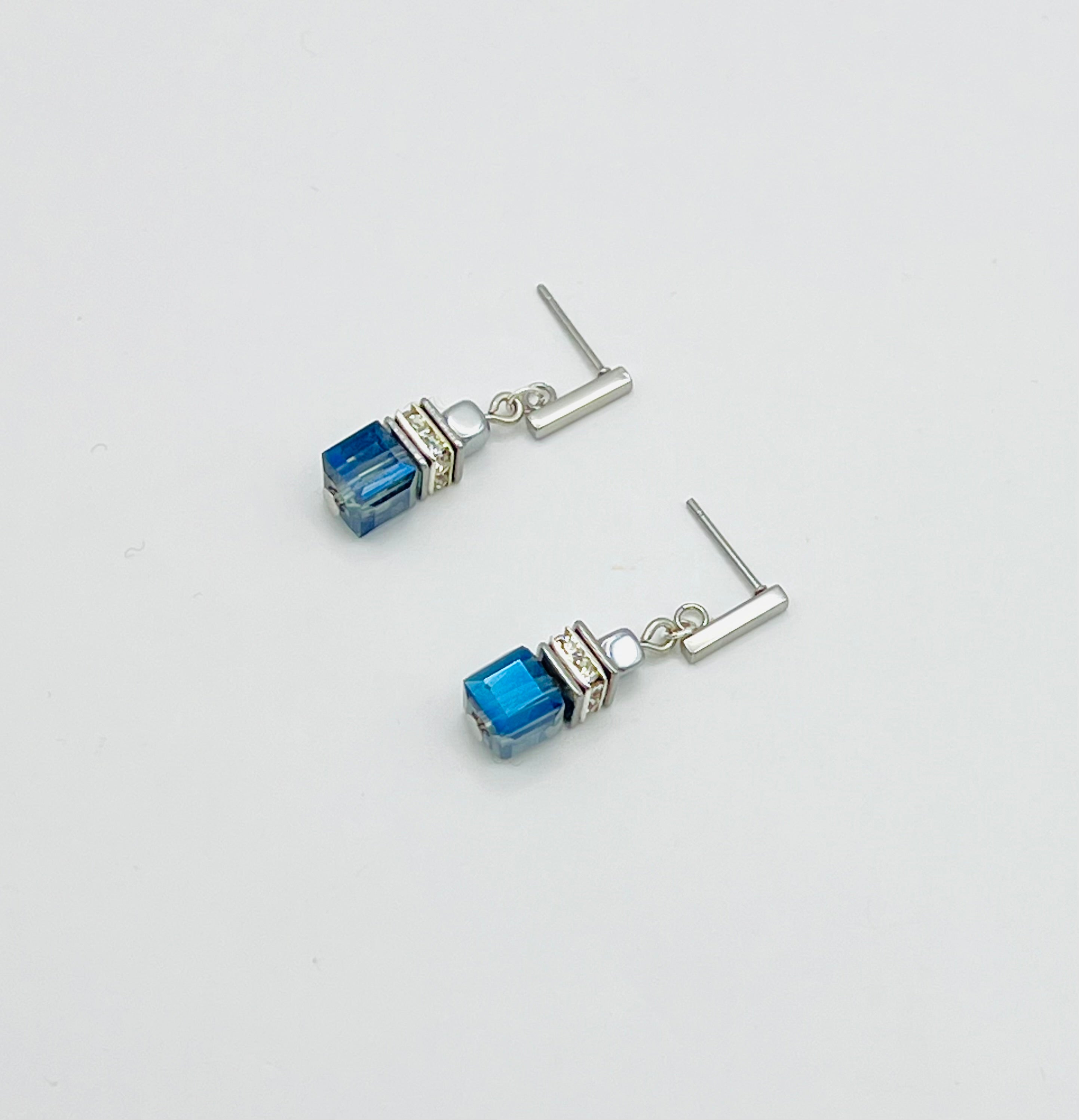 Transparent Blue Crystal Glass Stone Drop Earrings | Silver Stainless Steel Clasp