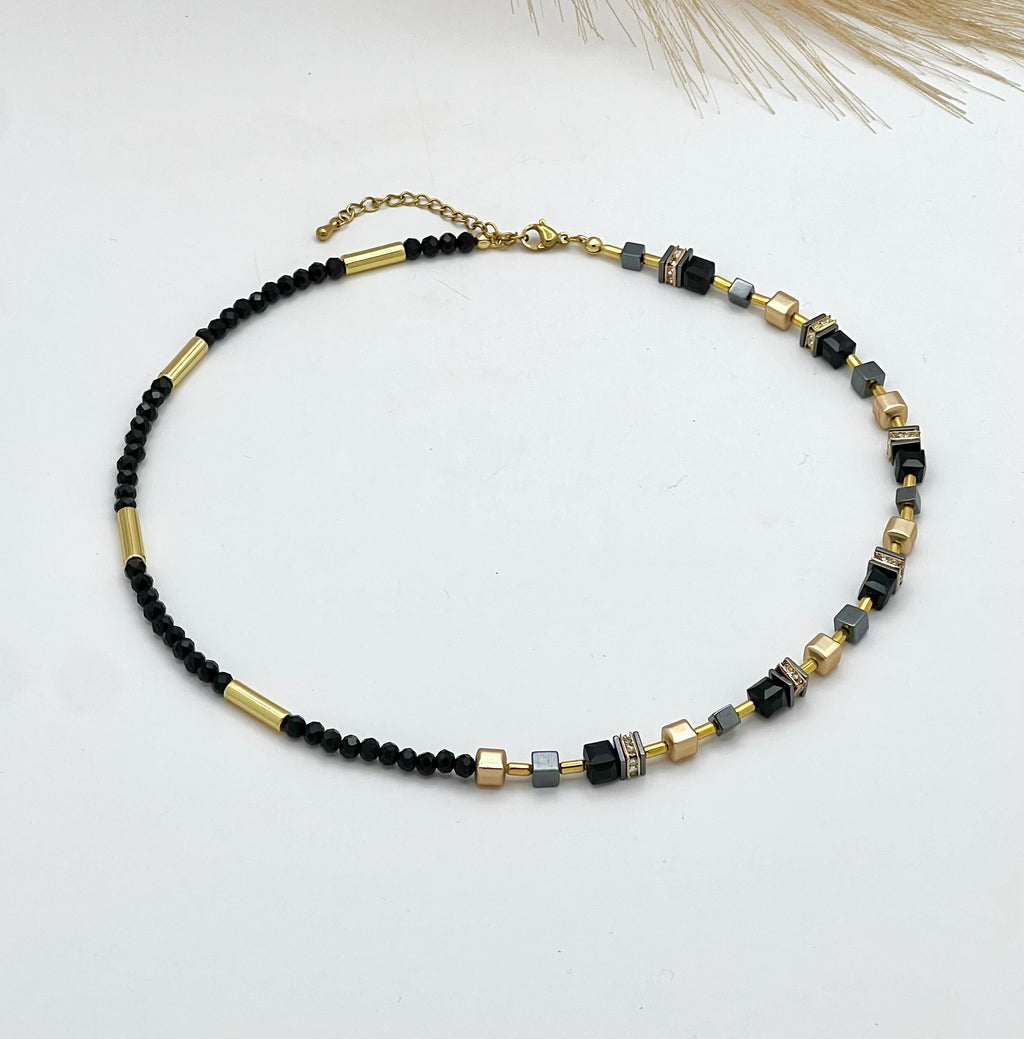Ruth Black Gold National Stones Necklace – Gold Steel