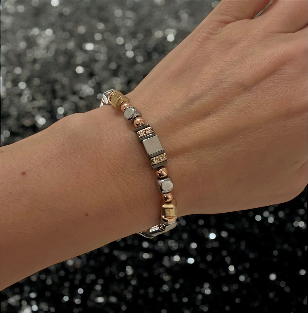 Silver Natural Stone Bracelet in Gold Stainless Steel