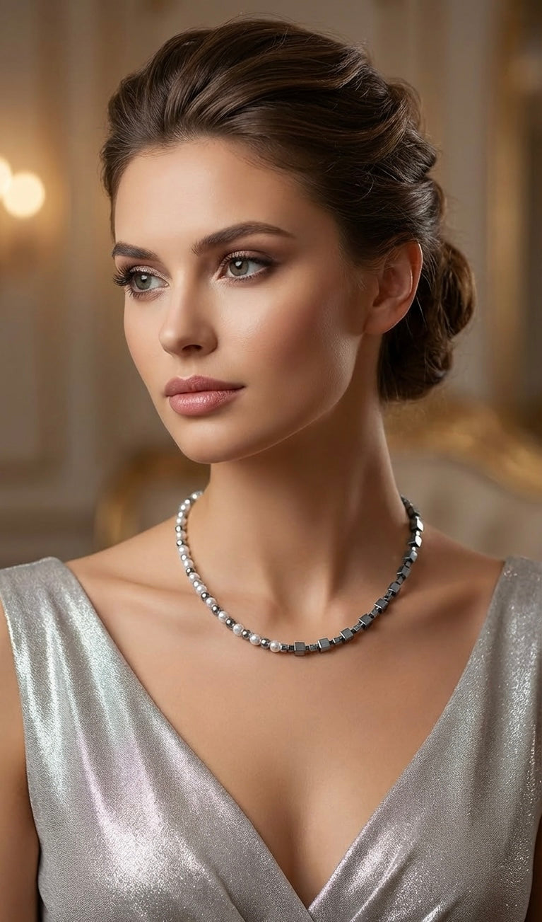 Silver White Natural Stone Necklace | Silver Steel Jewelry for Women