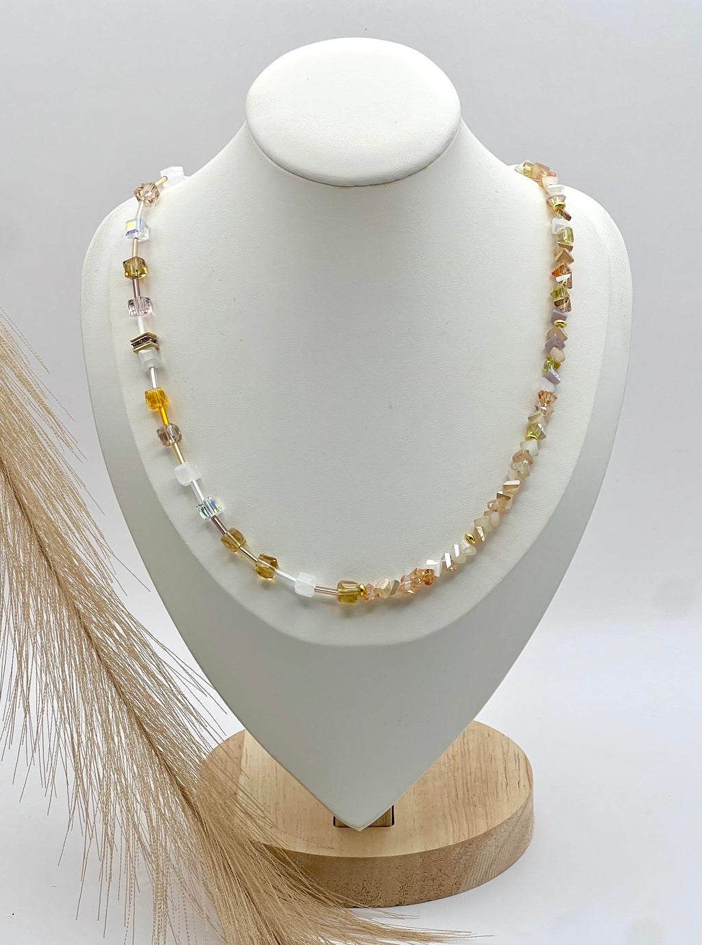 Champagne Crystal Glass Necklace – Gold Stainless Steel