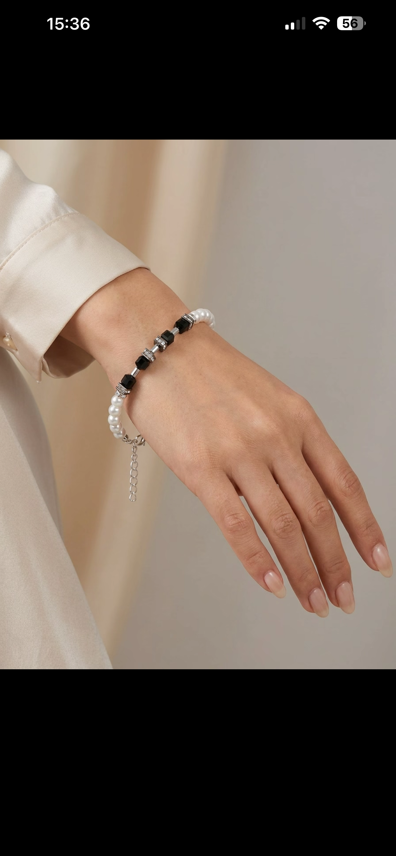 Black and White Glass & Stone Bracelet – Silver-Plated