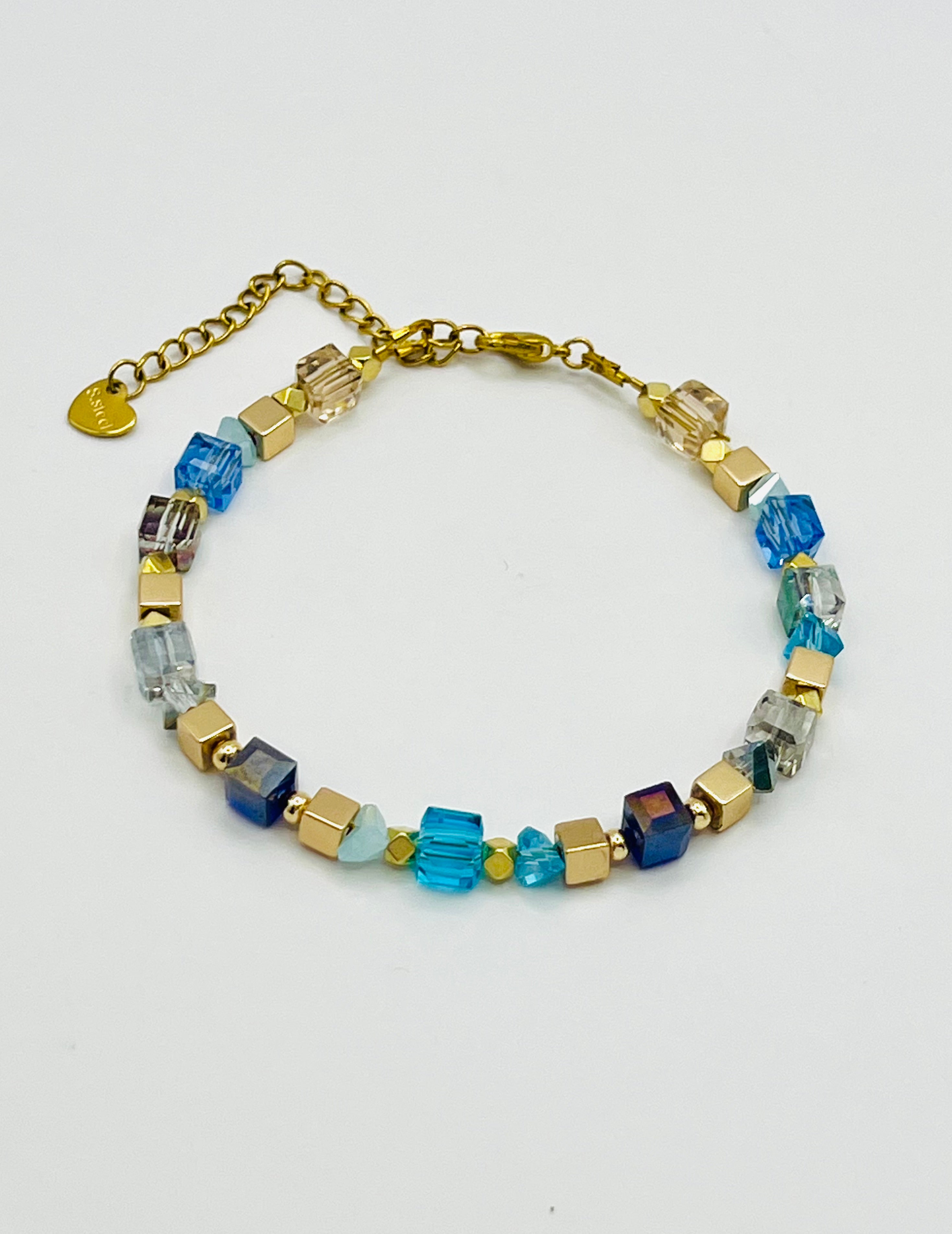 Sky Blue & Gold Glass Stone Bracelet – Gold Stainless Steel