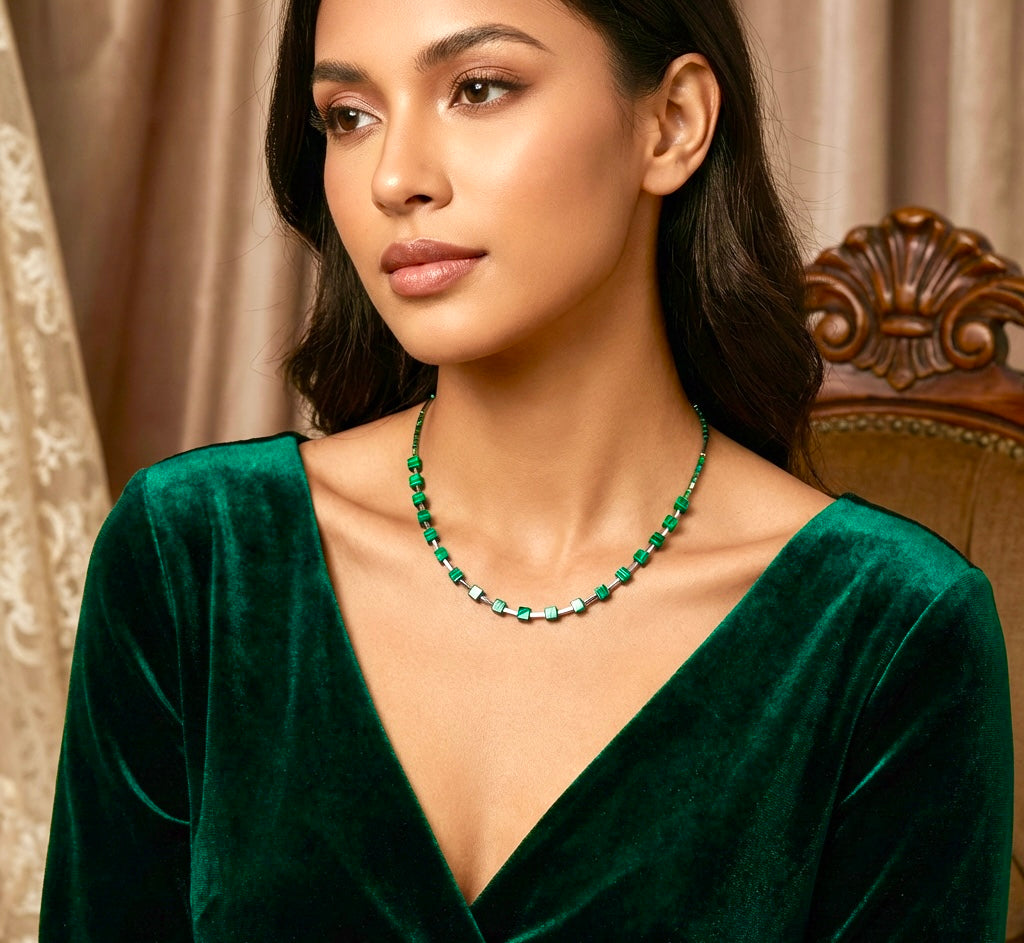 Malachite Natural Stones Necklace | Gold Stainless Steel Chain Elegant Jewellery