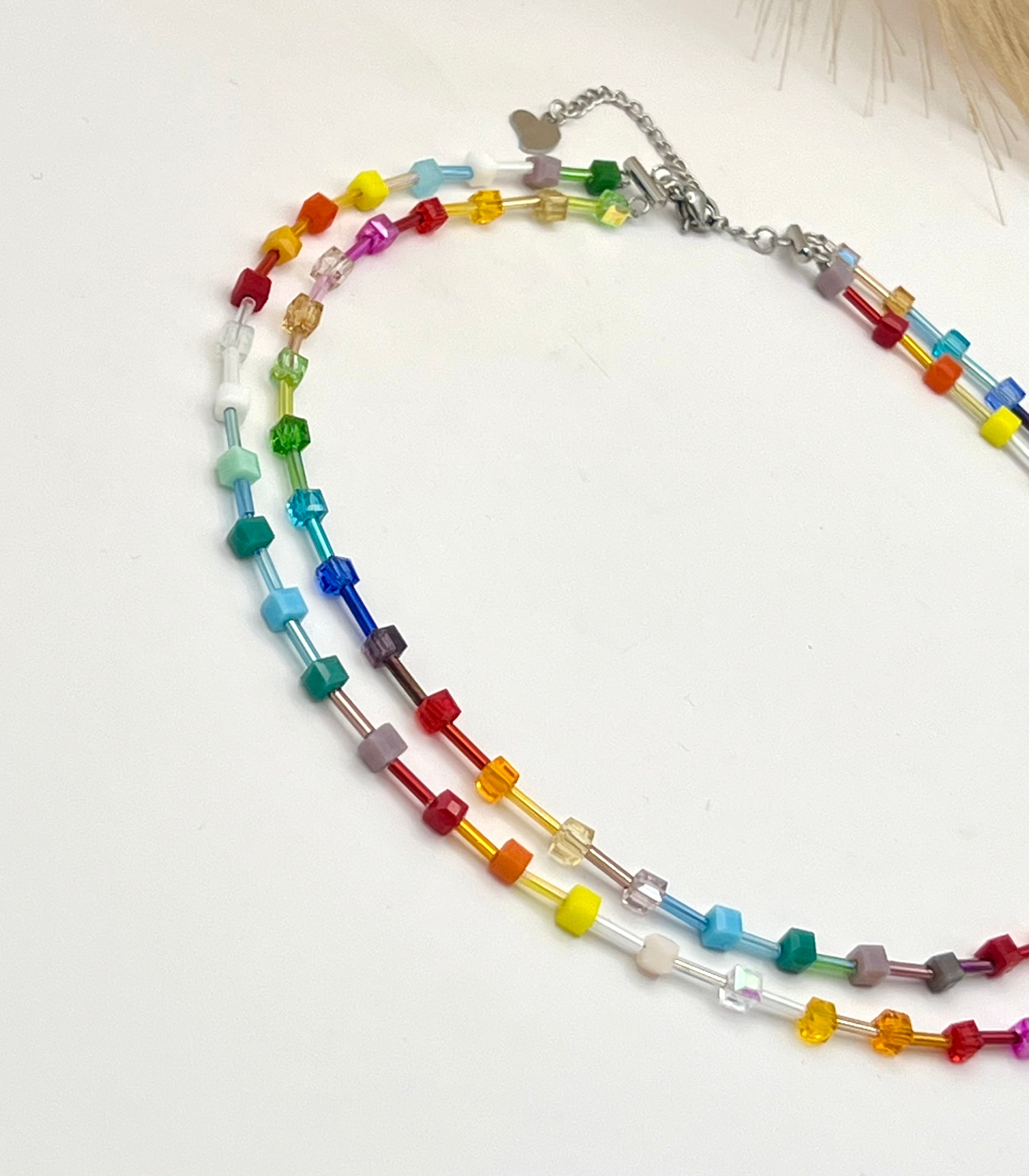 Multicolour Crystal Glass Necklace – Silver Stainless Steel