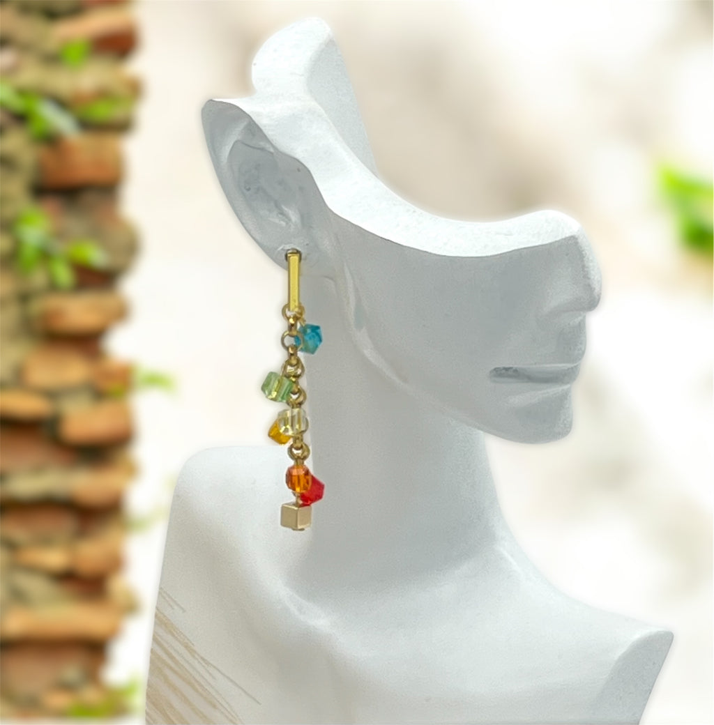 Multicolour Crystal Glass Drop Earrings in Gold-Tone Stainless Steel – Gift