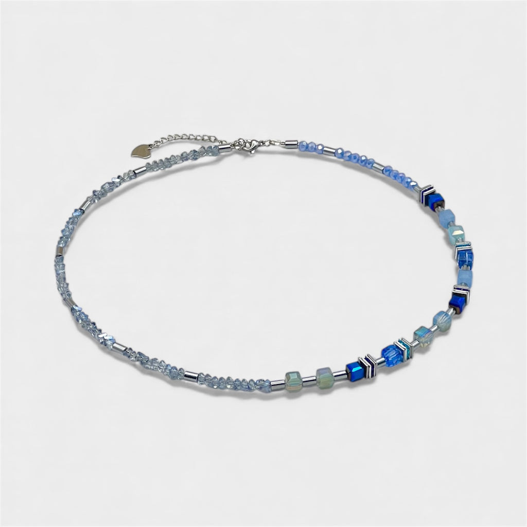 Delicate Light Blue Crystal Glass Necklace with Silver Steel