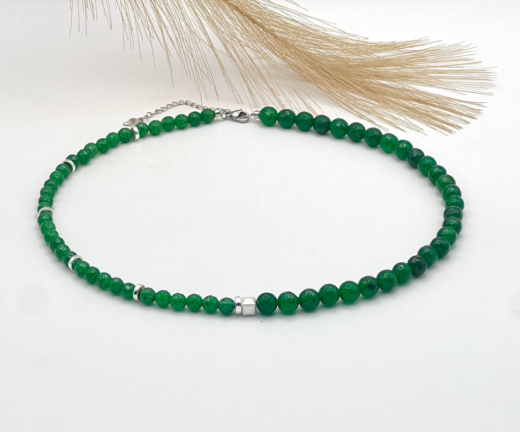 Once More Green Natural Stone Necklace – Silver Stainless Steel