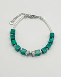 Green Malachite Stone Bracelet | Silver-Plated Steel Lobster Claspl