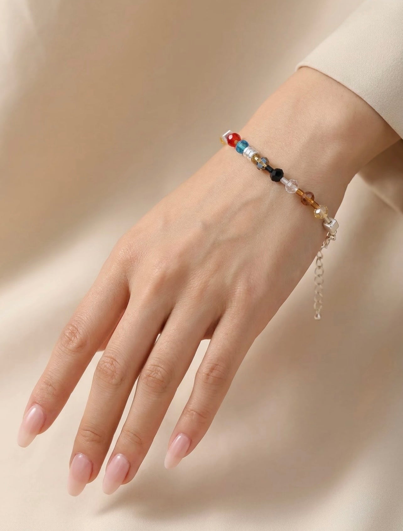Multicolour & White Natural Stone Bracelet – Gold Plated Clasp