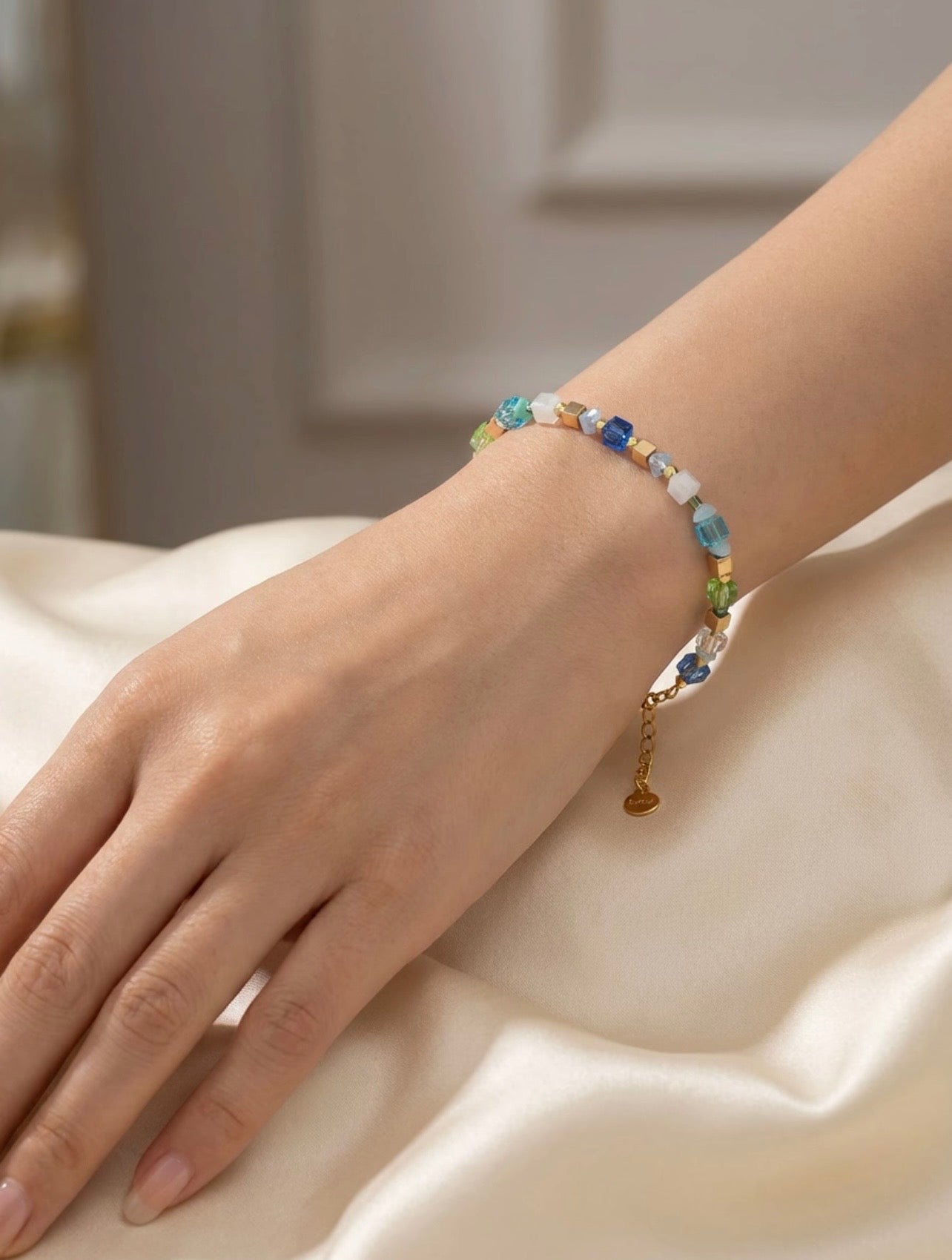 Blue & Gold Crystal Glass Stone Bracelet – Stainless Steel