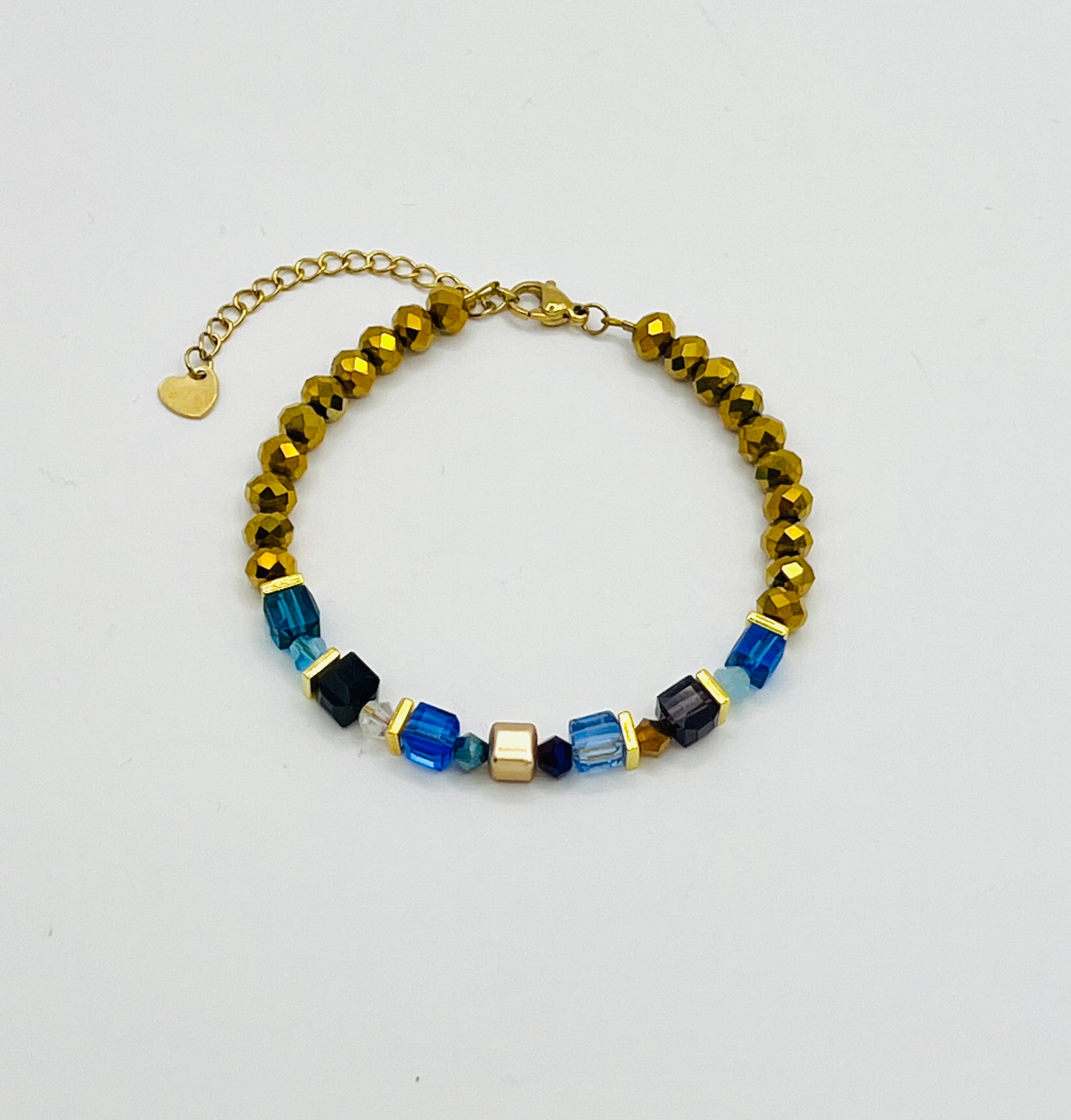 Royal Blue & Gold Crystal Glass Stone Bracelet | Gold Stainless Steel