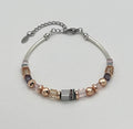 Silver, Gold & Rose Natural Stone Crystal Glass Bracelet with Stainless Steel
