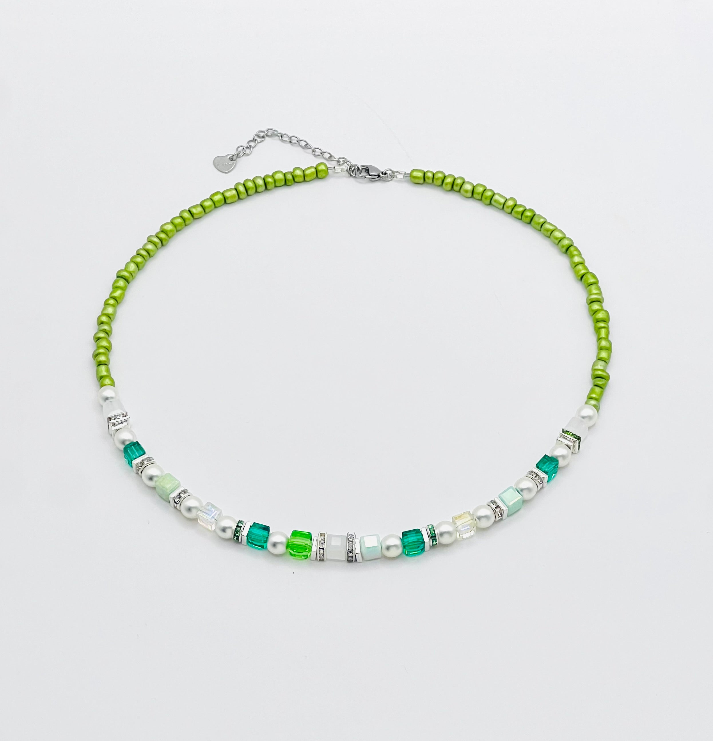 Green & White Crystal Glass Stone Bracelet | Silver Stainless Steel