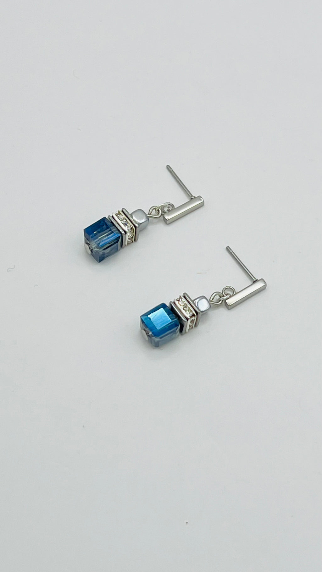 Transparent Blue Crystal Glass Stone Drop Earrings | Silver Stainless Steel Clasp