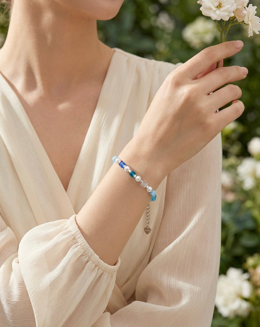 Mixed Blue Crystal Glass Stone Bracelet | Silver Stainless Steel
