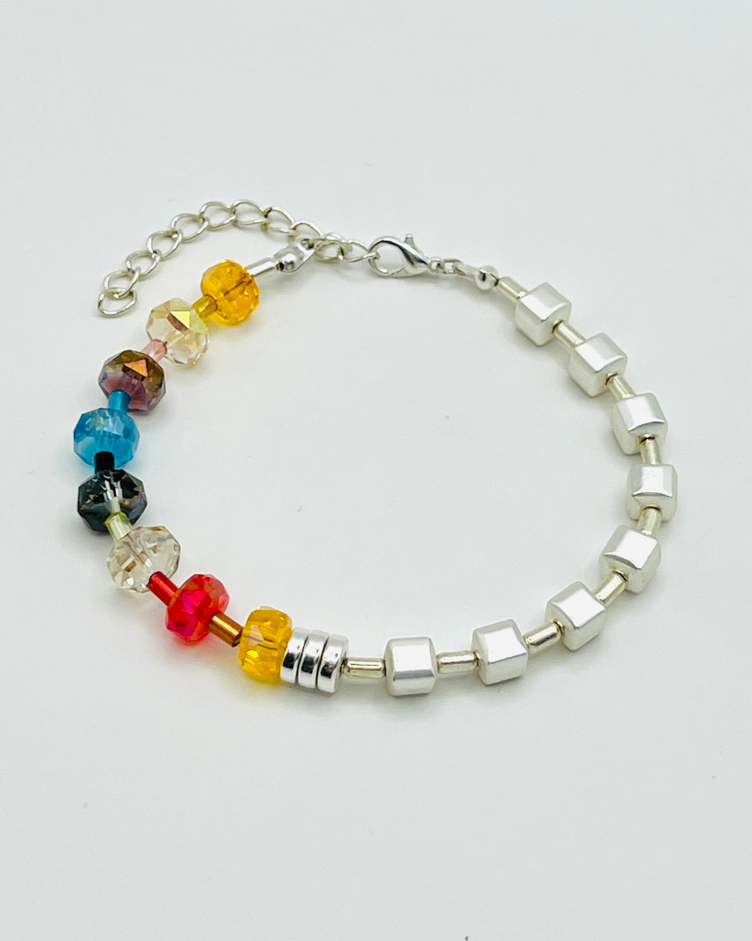 Multicolour & White Natural Stone Bracelet – Gold Plated Clasp