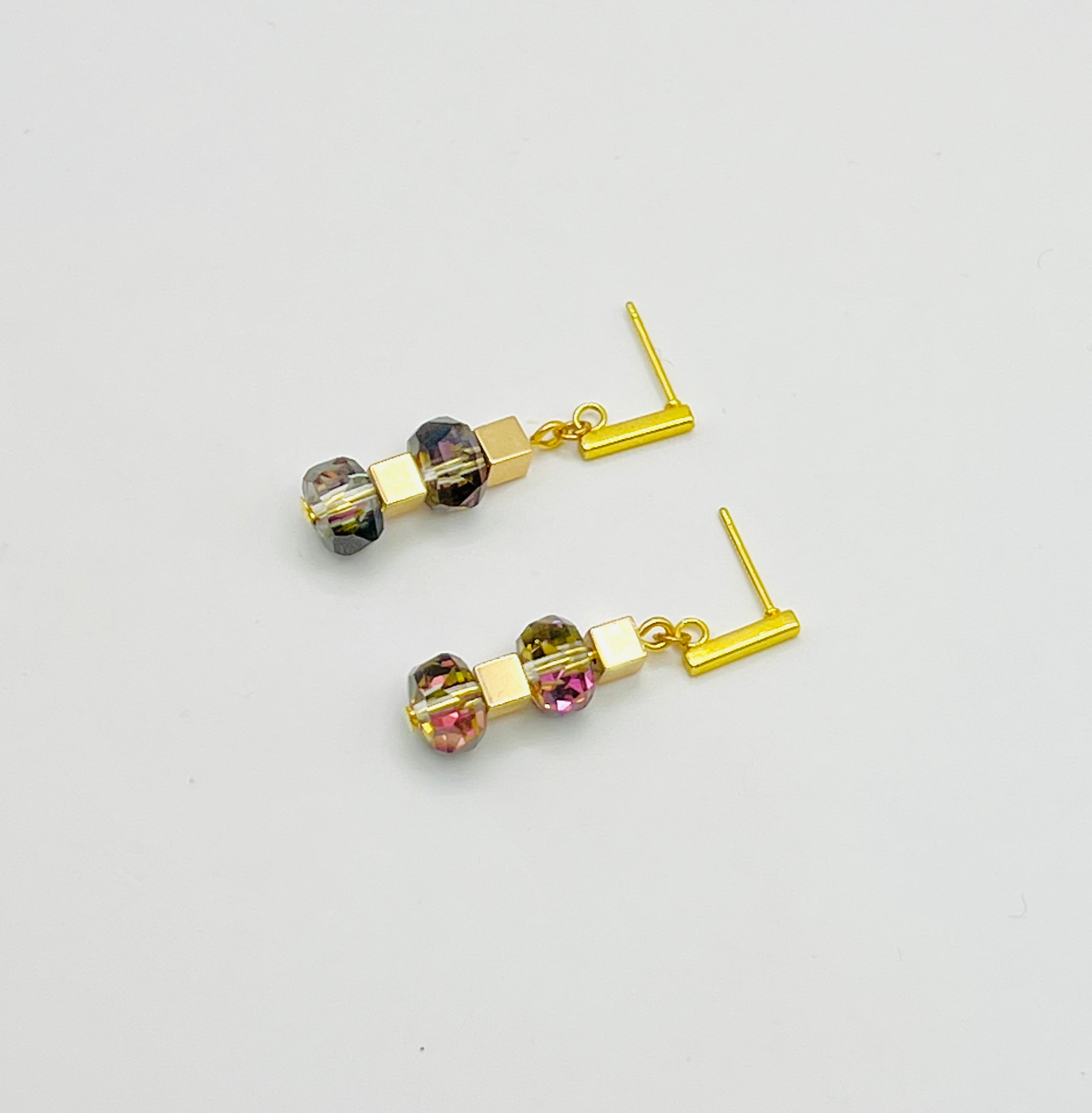 Transparent Black Crystal Glass Stone Drop Earrings | Gold Stainless Steel Clasp