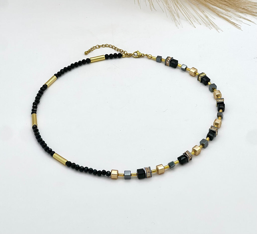 Ruth Black Gold National Stones Necklace – Gold Steel