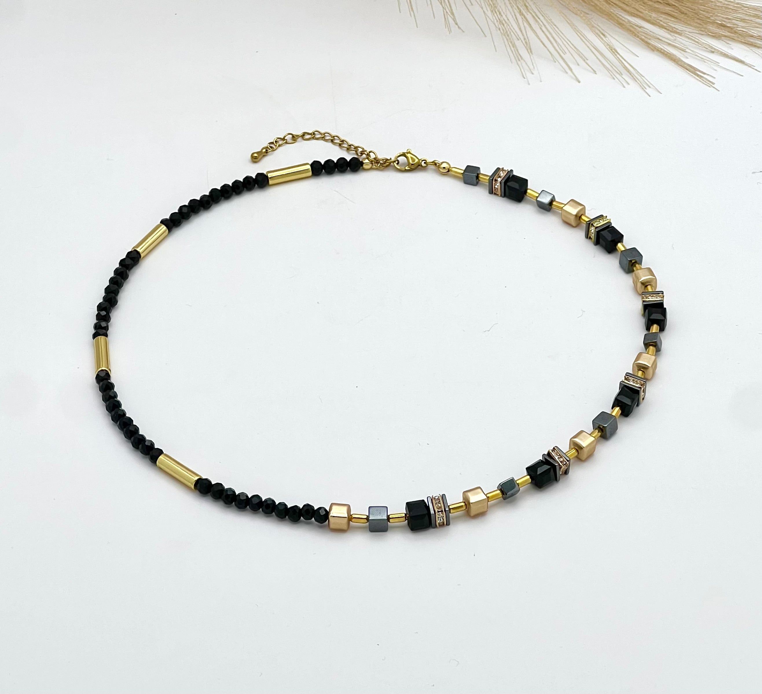 Ruth Black Gold National Stones Necklace – Gold Steel