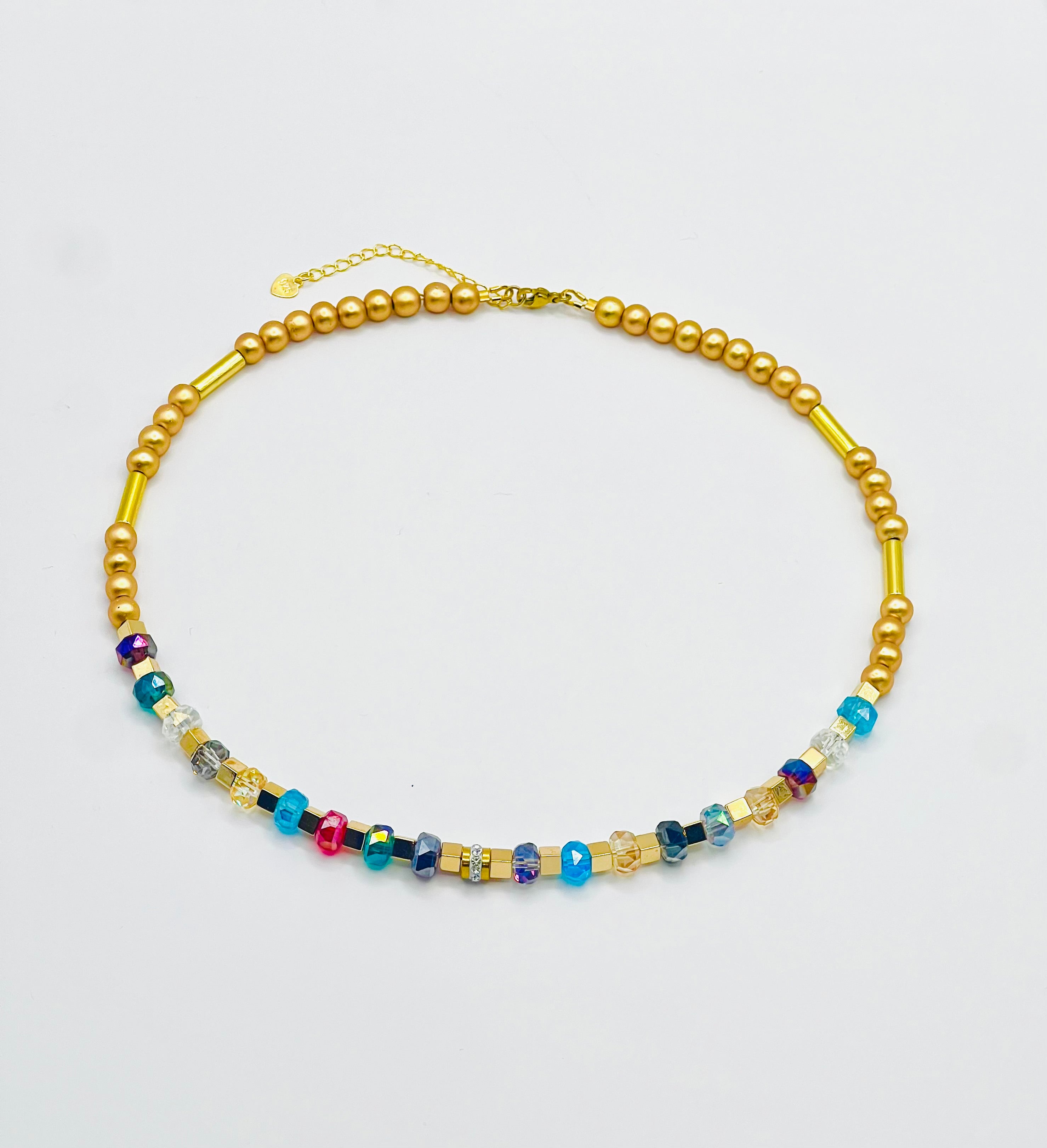 Multicolour and Gold Crystal Glass Stones Necklace