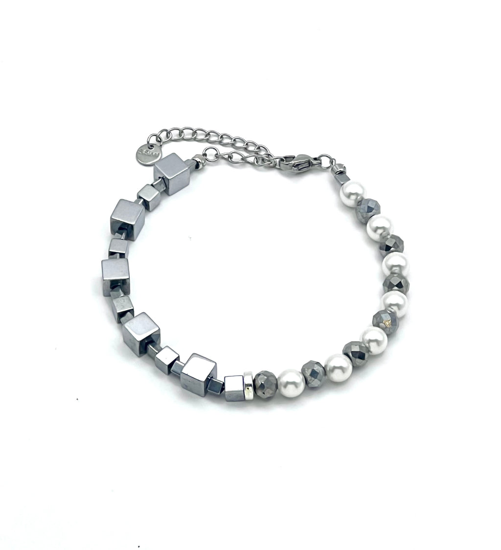 Silver White Natural Stone Bracelet | Silver Steel Jewelry for Women